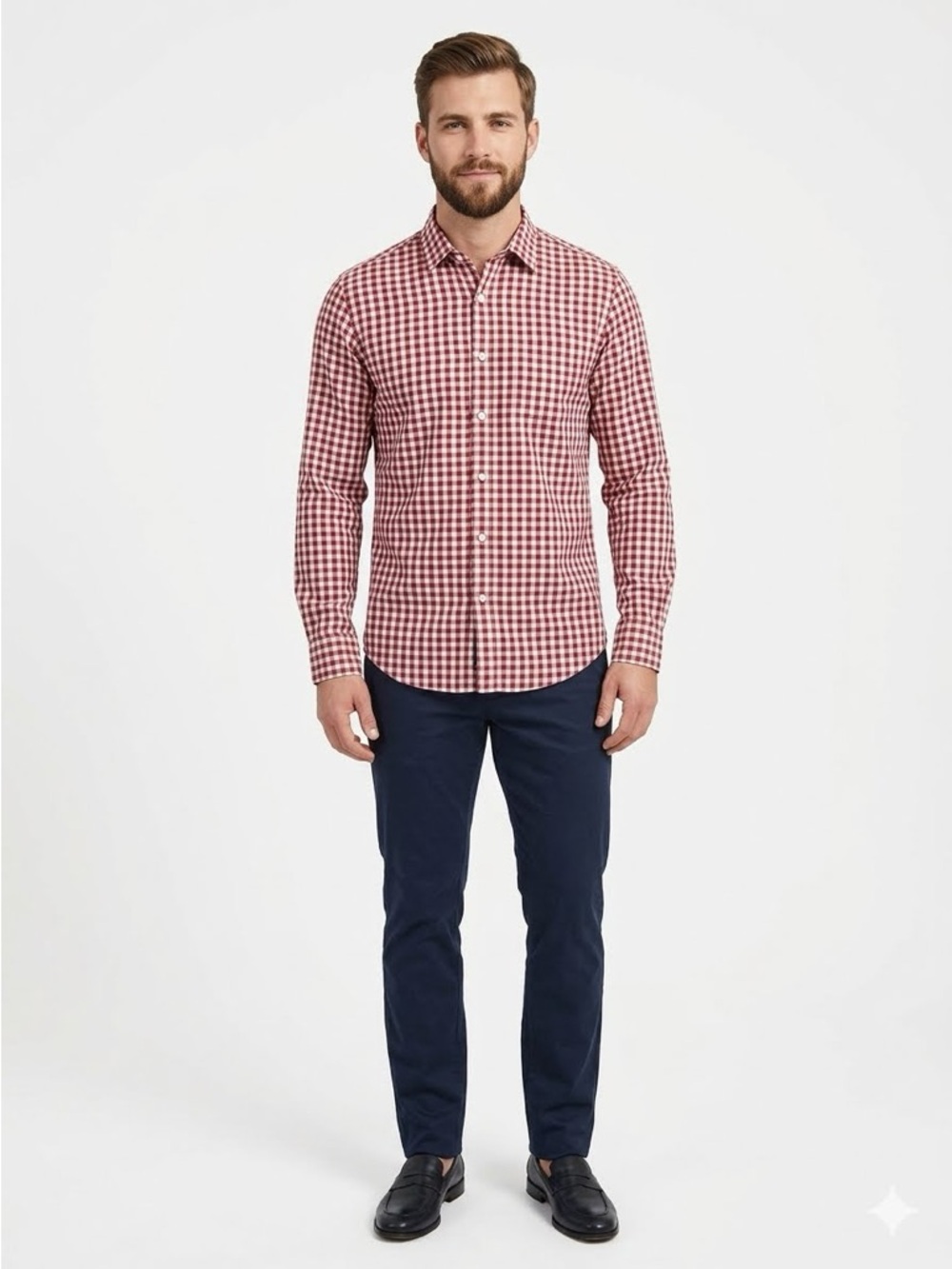 Nautica Men's Red and White Plaid Shirt Y2K